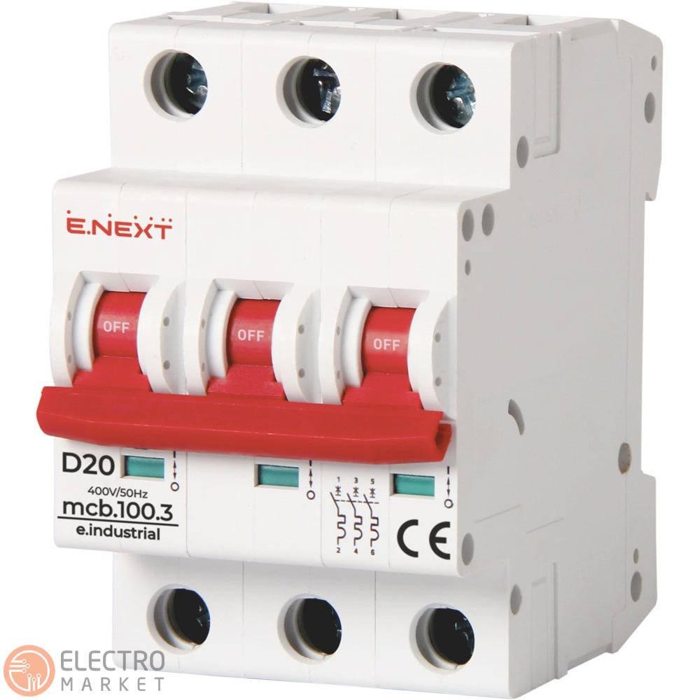 Автоматичний вимикач 20A 10kA 3 полюси тип D e.industrial.mcb.100.3.D20 i0200004 E.NEXT. Фото 1