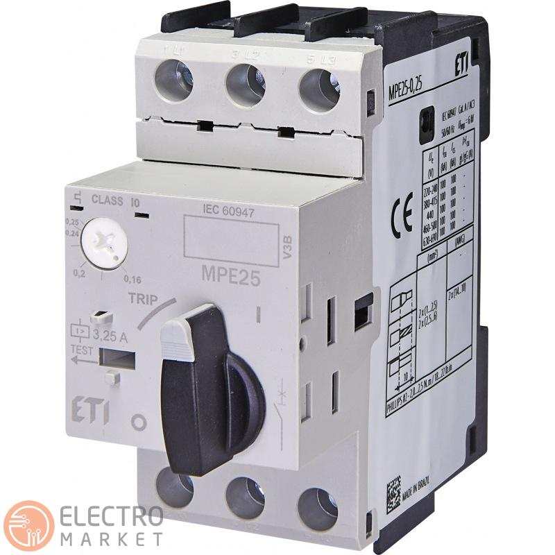 Автомат для захисту електродвигуна MPE25-0,25 0,16-0,25A 100kA 004648002 ETI. Фото 1