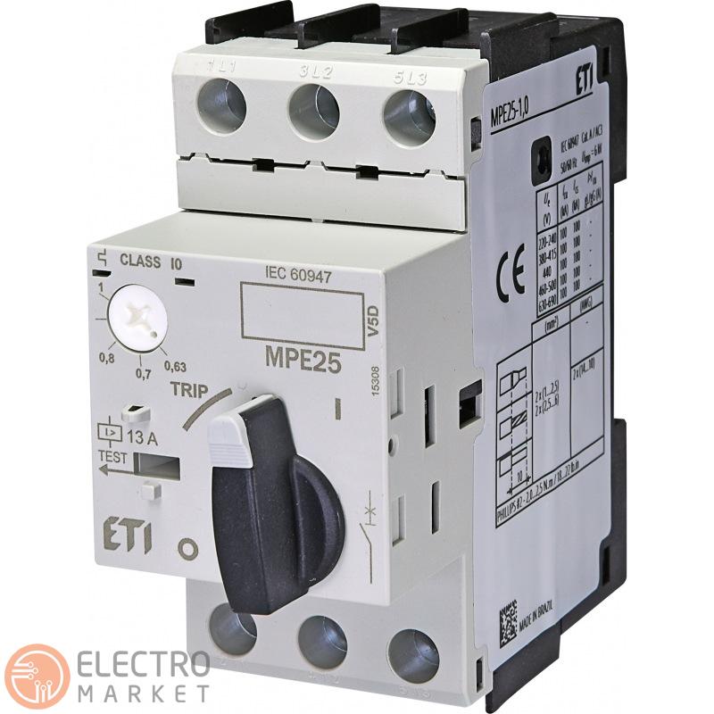 Автомат для захисту електродвигуна MPE25-1,0 0,63-1A 100kA 004648005 ETI. Фото 1
