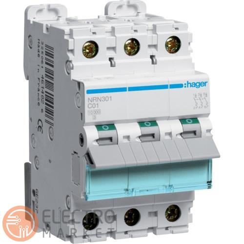Автоматичний вимикач 1A 25kA 3 полюси тип C NRN301 Hager. Фото 1