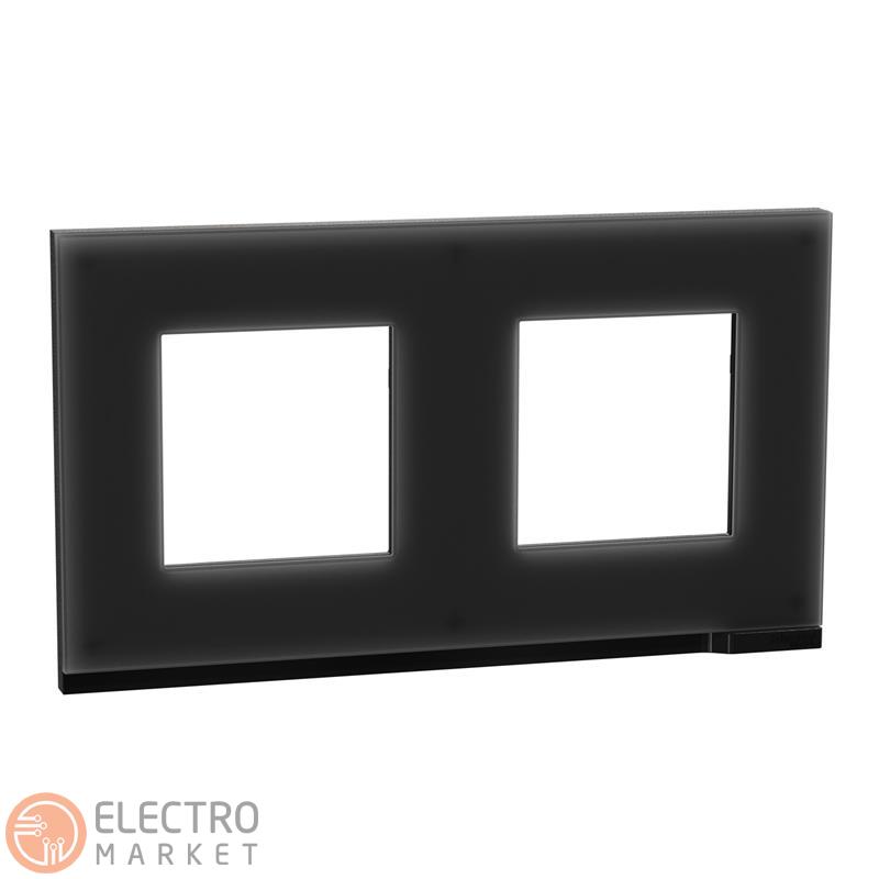 Рамка 2-постовая чёрное стекло/антрацит горизонтальная NU600486 Schneider Electric Unica New. Фото 1