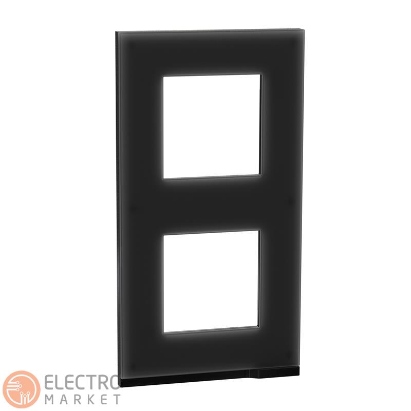 Рамка 2-постовая чёрное стекло вертикальная NU6004V86 Schneider Electric Unica New. Фото 1