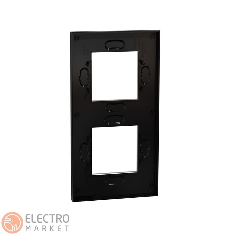 Рамка 2-постовая чёрное стекло вертикальная NU6004V86 Schneider Electric Unica New. Фото 2