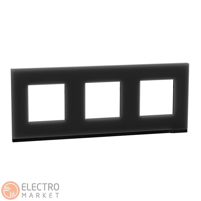 Рамка 3-постовая чёрное стекло/антрацит горизонтальная NU600686 Schneider Electric Unica New. Фото 1