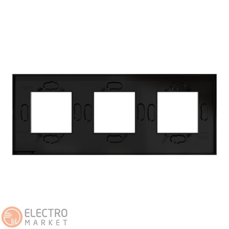 Рамка 3-постовая чёрное стекло/антрацит горизонтальная NU600686 Schneider Electric Unica New. Фото 6