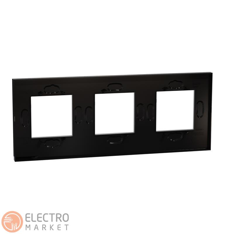 Рамка 3-постовая чёрное стекло/антрацит горизонтальная NU600686 Schneider Electric Unica New. Фото 8
